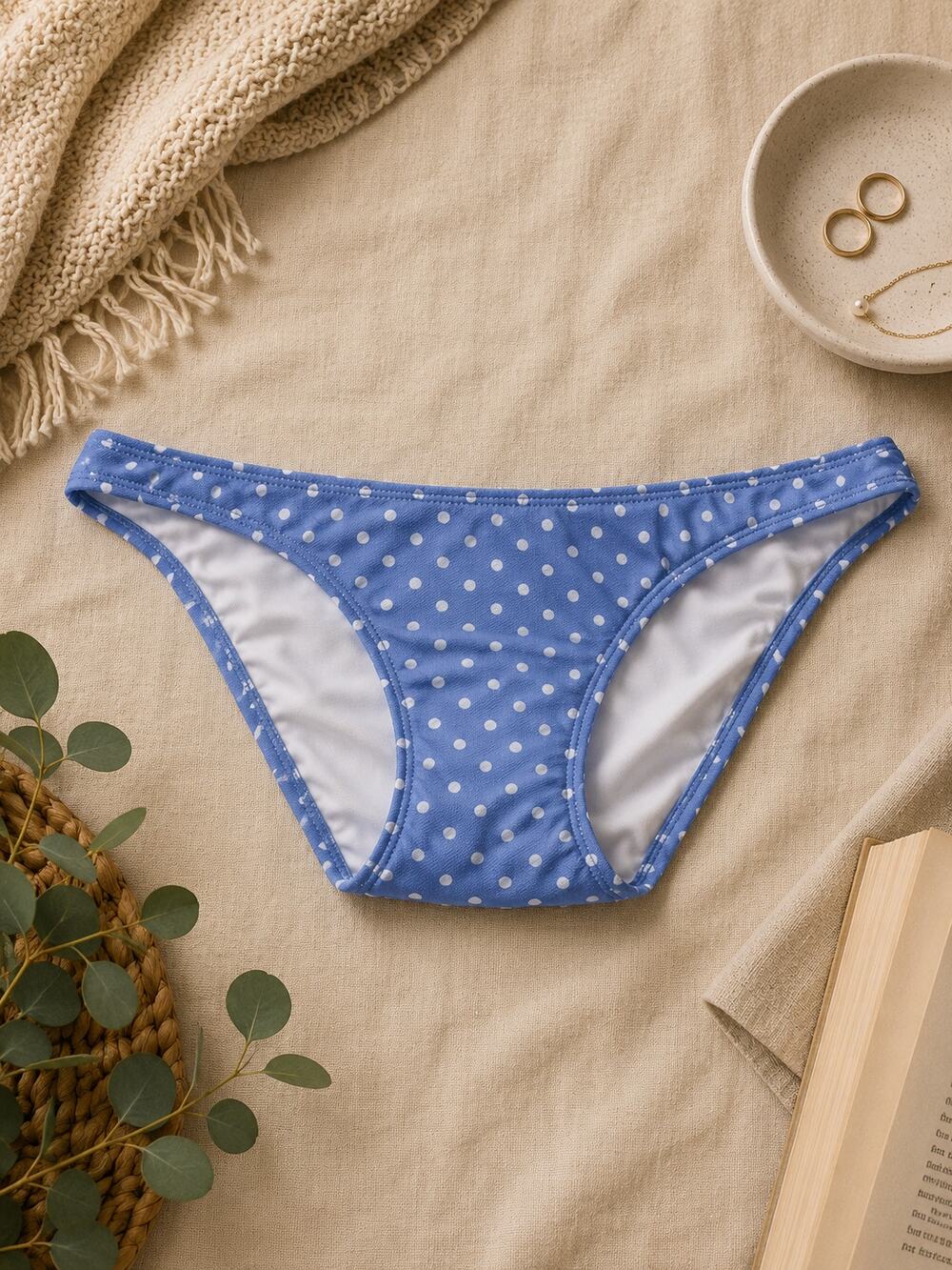Shade & Shore Blue White Polka Dot Bikini Bottom Classic Hipster Swim Size  XL